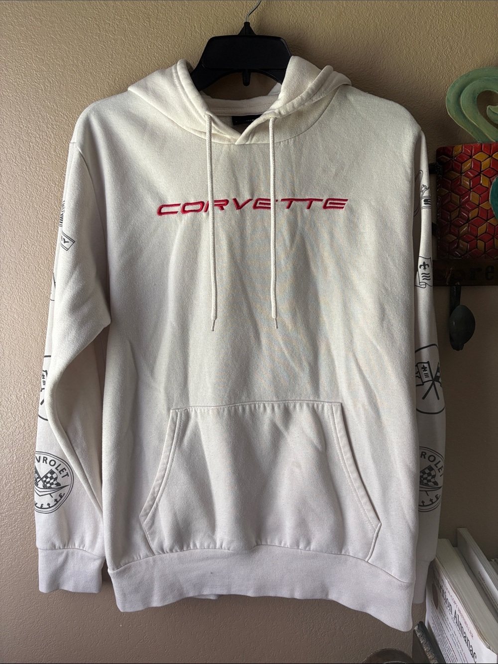 Chemistry White Crewneck Sweater with Red Corvette Script